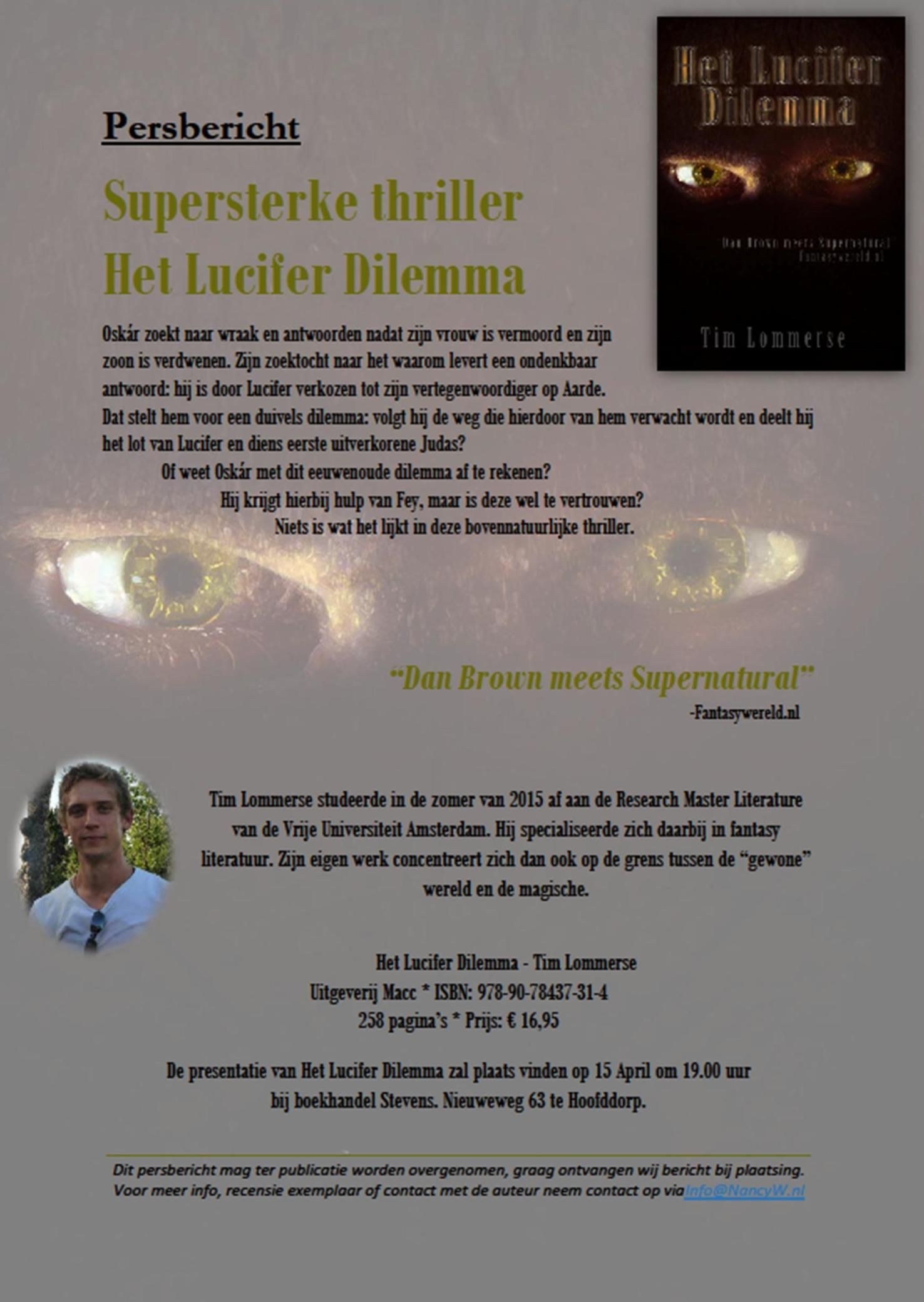 Persbericht Het Lucifer Dilemma - Tim Lommerse